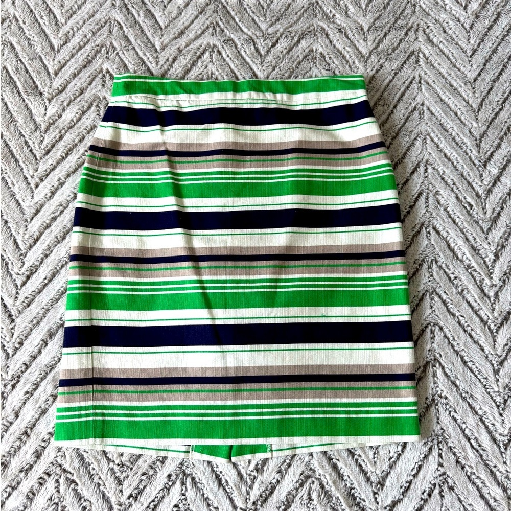 Banana Republic Skirt, Straight Pencil, Green, Khaki, Navy Blue White Striped, 4